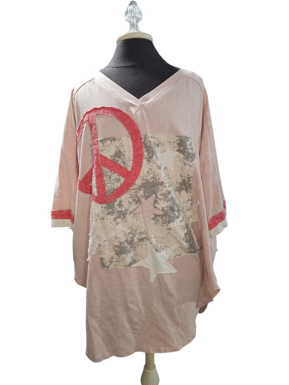 Oli & Hali Pink Women's Top tunic Star Peace Patchwork oversized long pockets
